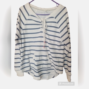 Victoria's Secret Henley Tie‎ Front Long Sleeve Sz S Striped Oversized Nautical.